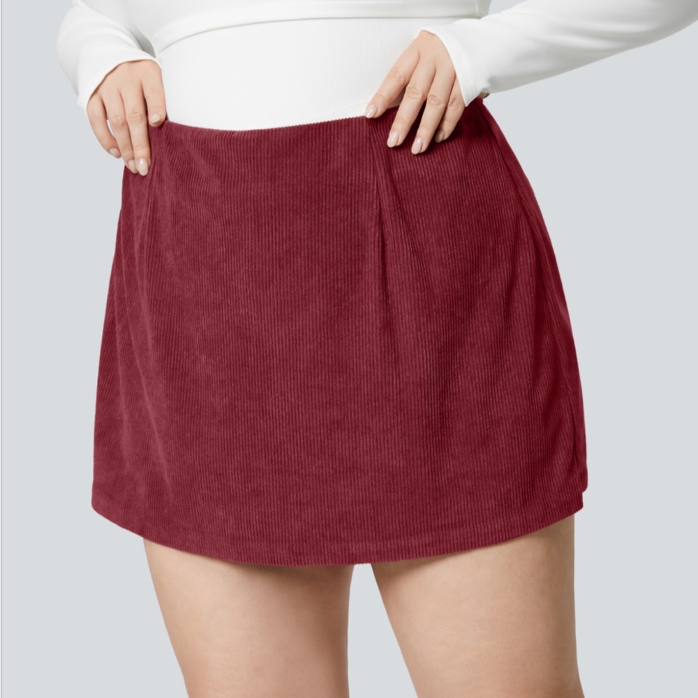 HALARA High Waisted 2-in-1 A Line Mini Corduroy Casual Plus Size Skirt